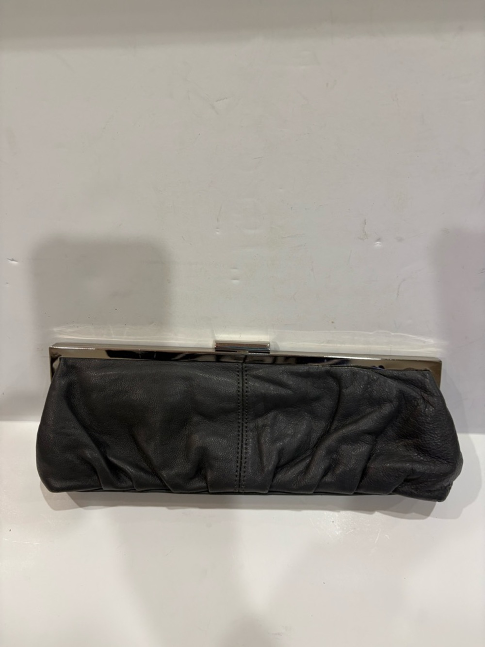 Gray Leather Clutch Bag